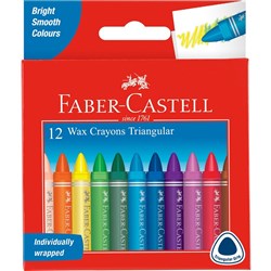FABER-CASTELL GRIP WAX CRAYONS Triangular Grip Assorted Pack of 12