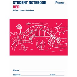 WRITER STUDENT NOTEBOOK RED 175x250mm 12mm Single Ruled 64