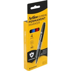 ARTLINE SUPREME PERMANENT MARKER BULLET 1MM ASSORTED PK4