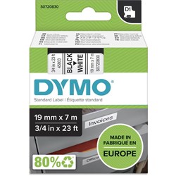 DYMO D1 LABEL CASSETTE TAPE 19mm x 7M Black on White