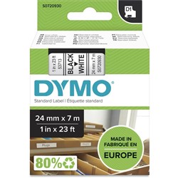 DYMO D1 LABELLING TAPE CASSETTES 24mmX7m Black on White Tape