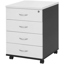 FRESH MOBILE PEDESTAL 4 DRAWER White & Ironstone 476W x 470D x 676mmH