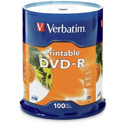 DVD-R 4.7GB WHITE INKJET PRINTABLE 120MIN 16X SPINDLE OF 100 PK100