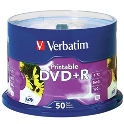 DVD+R 4.7GB WHITE INKJET PRINTABLE 50PK VERBATIM-PACK 50