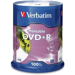 DVD+R VERBATIM WHITE INKJET PRINTABLE 4.7GB 16X SPINDLE OF 100 PK100