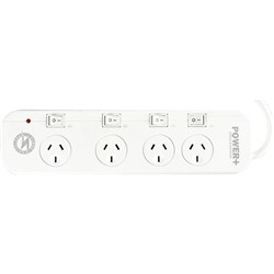 ITALPLAST 4 OUTLET POWERBOARD SWITCH SURGE OVERLOAD PROTECTOR