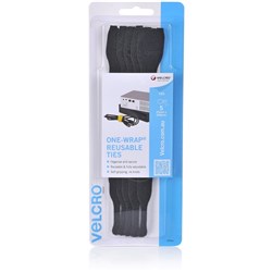 VELCRO REUSABLE TIES 5 X 200mm Black