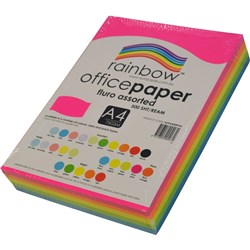 RAINBOW 80GSM OFFICE PAPER FA4 4x Fluro Assorted Colours Ream of 500