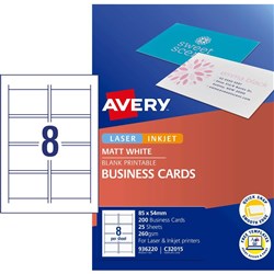 AVERY QUICK & CLEAN BUSINESS CARDS C32015-25 8 P/Sht Inkjet Matte PK200