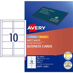 AVERY QUICK & CLEAN BUSINESS CARDS C32011-25 10 P/Sht Black and White PK250