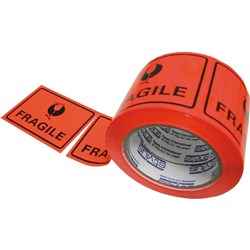 STYLUS FLUORO LABEL TAPE Fragile Blk/Orange 75x100mm