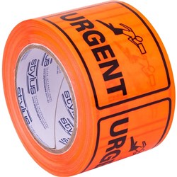 STYLUS FLUORO LABEL TAPE Urgent Blk/Orange 75x100mm