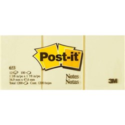 NOTE- POST IT 3M 653 YELLOW 38MM X 50MM 12PK #39998