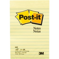 NOTE - POST IT 660 LINED YELLOW MEMO PAD 98.4MM X 149MM