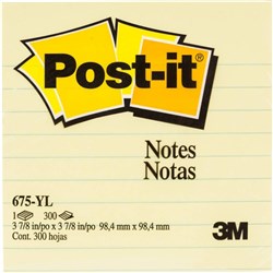 POST-IT NOTES - YELLOW LINED ASSORTMENT 675-YL 98.4x98.4mm Yellow