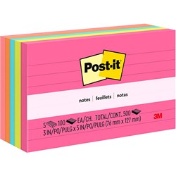 635-5AN POST-IT LINED NOTE- FIVE PAD ASSORTMENT PACK OF NEON