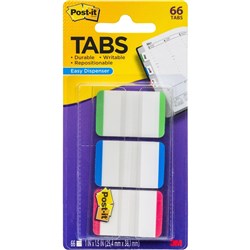 POST-IT DURABLE INDEX TABS 686L-GBR Asstd Wht&Rd,Grn,Blue