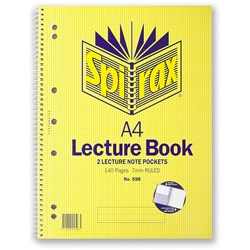 SPIRAX SPIRAL LECTURE BOOK 598 297x220mm 140Pg SB Pocketed