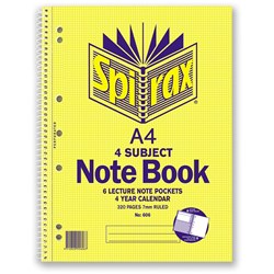 SPIRAX 4 SUBJECT NOTEBOOK 606 A4 320Pg SB