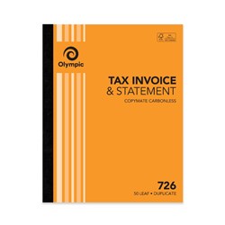 BOOK CARBONLESS DUPLICATE INVOICE STATEMENT OLYMPIC 726