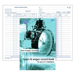 ZIONS HOURS & WAGES RECORD BOOK 76P UP TO 17 EMPLOYEES 210 X 135MM