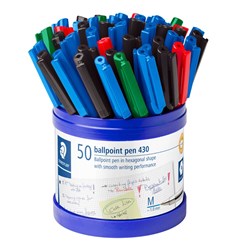 STAEDTLER STICK 430 BALL PEN Medium Cup 50 Asst Colours