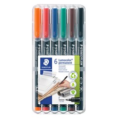 STAEDTLER 318 LUMOCOLOR OHP PENS PERMANENT FINE 0.6mm 6 Assorted WLT