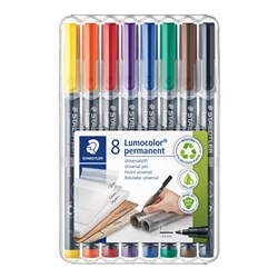 STAEDTLER 318 LUMOCOLOR OHP PENS PERMANENT FINE 0.6mm 8 Assorted WLT