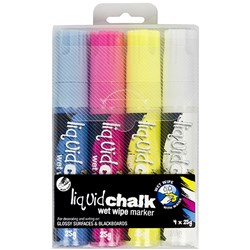 TEXTA LIQUID CHALK MARKERS Wet Wipe Asst 15mm Chisel Nib Wallet 4