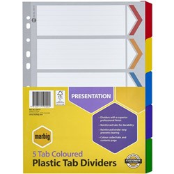 DIVIDER- A4 5 PLASTIC TAB MARBIG