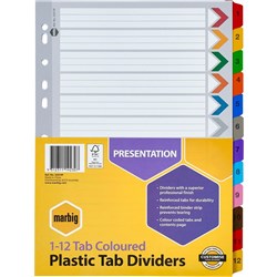 DIVIDERS A4 12 REINF TAB PP ASST