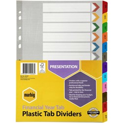 DIVIDERS A4 FIN YEAR TAB REINF BRD AST SET 1