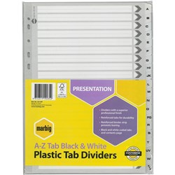 DIVIDERS A4 A-Z REINF TAB BRD BLACK/WHIT