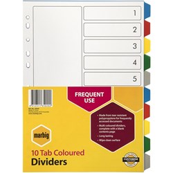 MARBIG PP DIVIDERS FREQUENT USE 10 TAB MULTI-COLOUR SET