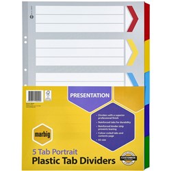MARBIG COLOURED DIVIDERS A3 5Tab Board Portrait Asst