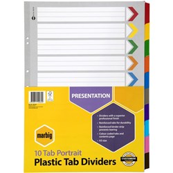 MARBIG COLOURED DIVIDERS A3 1-10 TAB PORTRAIT ASST COLOURS