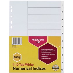 DIVIDER- A4 1-10 WHITE PVC PACK