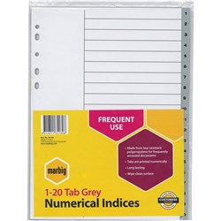 DIVIDER- A4 1-20 MARBIG GREY PVC PACK