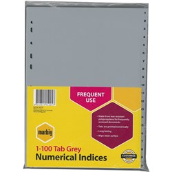 MARBIG POLYPROPYLENE INDICES - NUMERICAL 1-100 A4 GREY SET 1