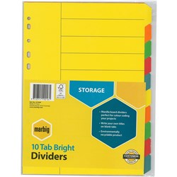 DIVIDER- A4 10 TAB BRIGHT MANILLA  MARBIG SET