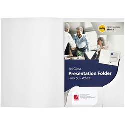 MARBIG PRESENTATION FOLDERS Pro Series A4 White Gloss box 50