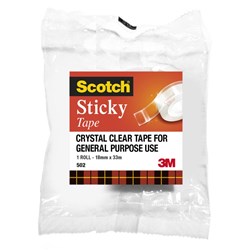 SCOTCH 502 STICKY TAPE CRYSTAL CLEAR 18MMX33M ROLL