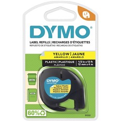 DYMO LETRATAG LABELLING TAPES 12mmx4m Hyper Yell Plastic