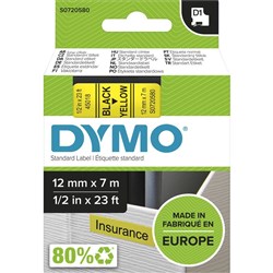DYMO D1 LABEL CASSETTE TAPE 12MM x 7M Black on Yellow