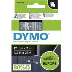 DYMO D1 LABEL CASSETTE TAPE 12MM x 7M White on Clear