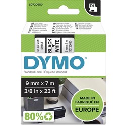 DYMO D1 LABEL CASSETTE TAPE 9MM x 7M Black on White