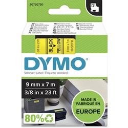 DYMO D1 LABEL CASSETTE TAPE 9MM x 7M Black on Yellow