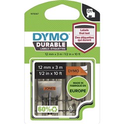 DYMO D1 LABEL CASSETTE TAPE DURABLE 12MM x 3M Black on Orange