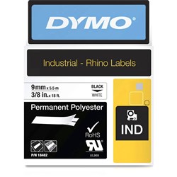 DYMO RHINO INDUSTRIAL LBL TAPE Permanent Poly 9mmx55m White