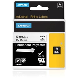 DYMO RHINO INDUSTRIAL LBL TAPE Permanent Poly 12mmx55m White